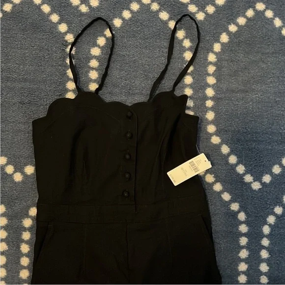 Maeve by Anthropologie Black Scalloped Wide-Leg Jumpsuit – Size 2 Tall (NWT) - Picture 2 of 2